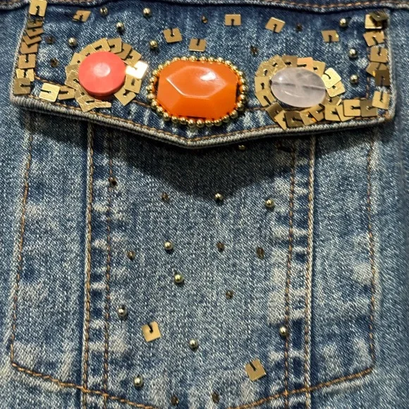 Berek Blue Jean Jacket with Colorful Embellishments woman size 3X pit 26”L 27” - Picture 2 of 11